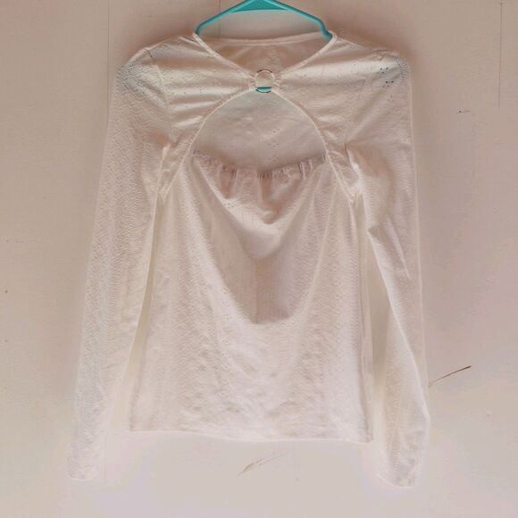 Shein Bodycon Cut Out Top size 6 US White Long Sleeve Square Neck Eyelet Small - Picture 1 of 5